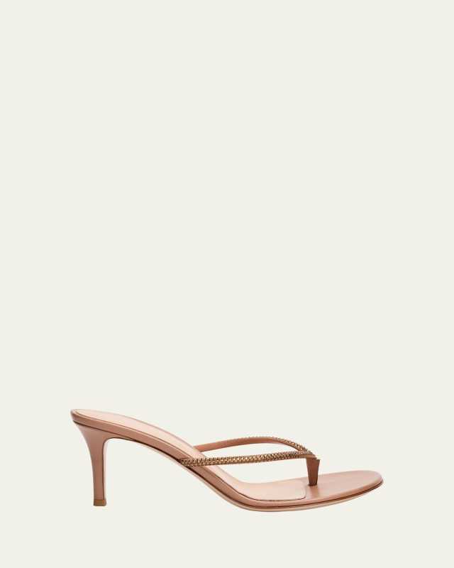 India Strass Leather Thong Stiletto Sandals